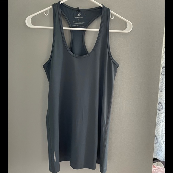 GracedbyGrit Med blueish gray racerback tank - Picture 1 of 7